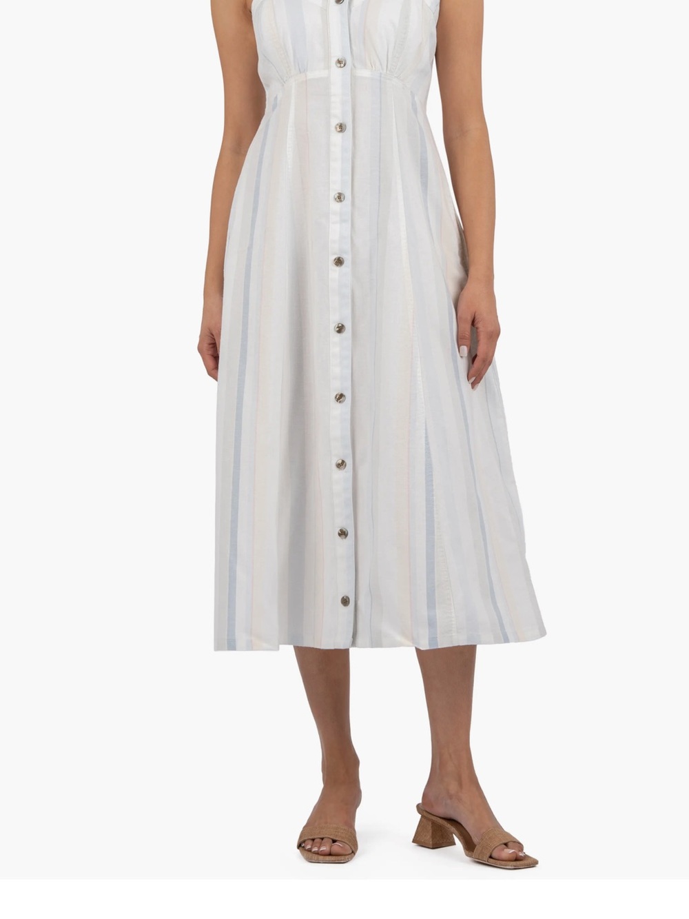 Kut from the Kloth Striped Button-Front Midi Skirt in Light Blue and White